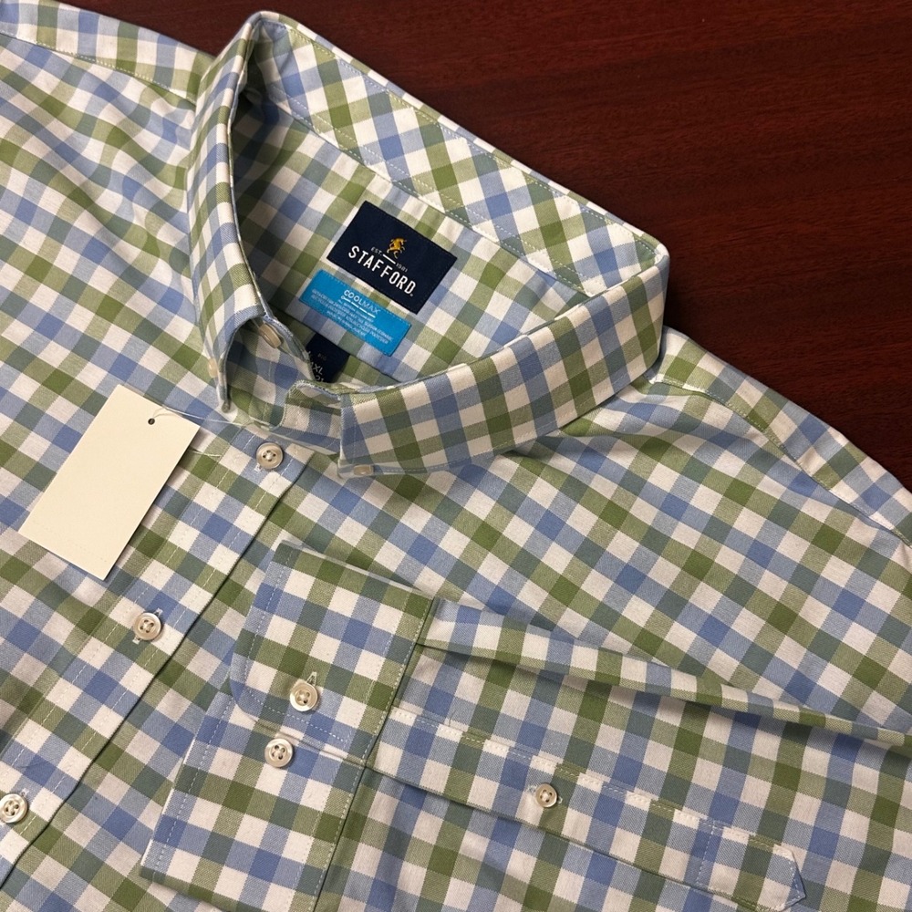 Stafford Coolmax‎ Shirt Mens 4XL Big 20-21 Gingham Check L/S Button Down NWT $70
